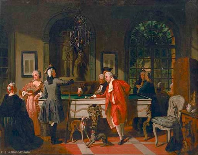 Wikioo.org - The Encyclopedia of Fine Arts - Painting, Artwork by Jean Carolus - A Game of Billiards under Louis XV, (1855)