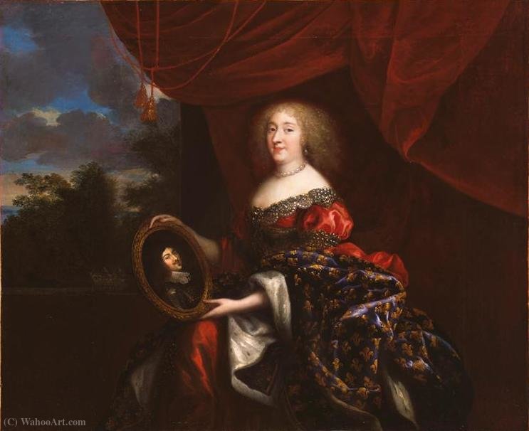 WikiOO.org - Encyclopedia of Fine Arts - Lukisan, Artwork Jean Nocret - Anne Marie Louise d'Orléans holding a portrait of her father the late Duke of Orléans