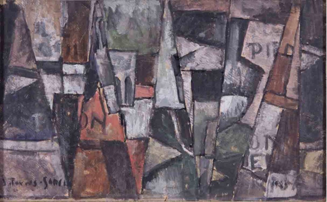 Wikioo.org - The Encyclopedia of Fine Arts - Painting, Artwork by Joaquín Torres García - Ritmos oblicuos con objetos fragmentados - (1925)