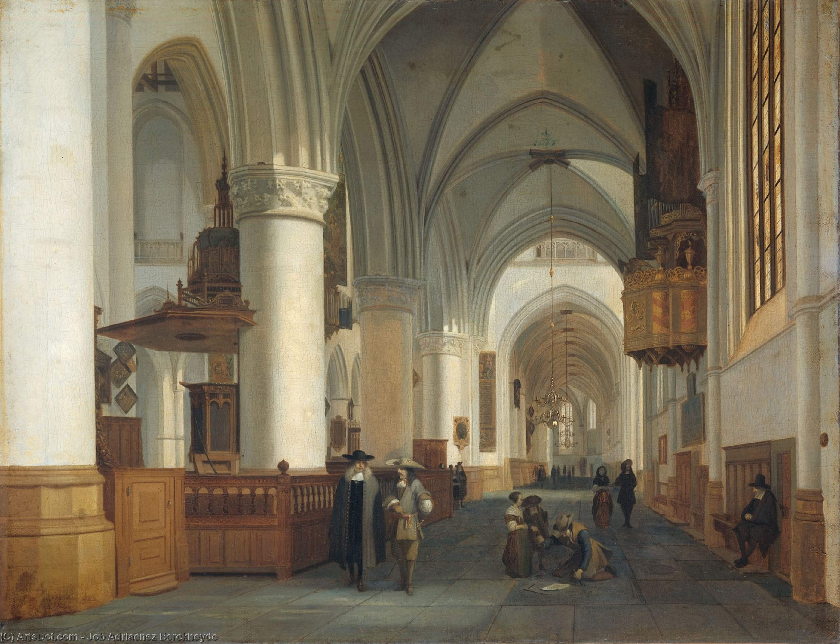 WikiOO.org - Encyclopedia of Fine Arts - Målning, konstverk Job Adriaensz Berckheyde - Interior of the Sint Bavokerk in Haarlem