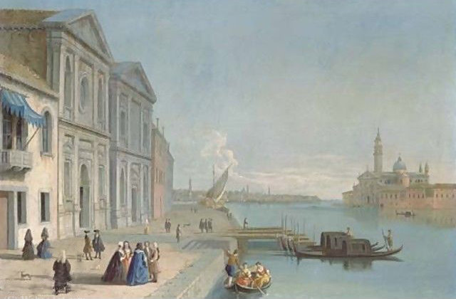 WikiOO.org - Encyclopedia of Fine Arts - Maľba, Artwork Johan Richter (Giovanni Richter) - San Giorgio Maggiore, Venice, from the Canale della Grazia