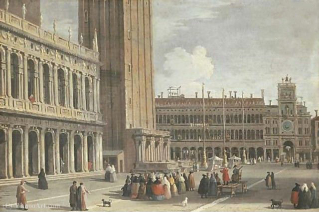 WikiOO.org - Encyclopedia of Fine Arts - Målning, konstverk Johan Richter (Giovanni Richter) - Venice the Piazza San Marco looking north from the Piazzetta towards the Torre del'Orologio