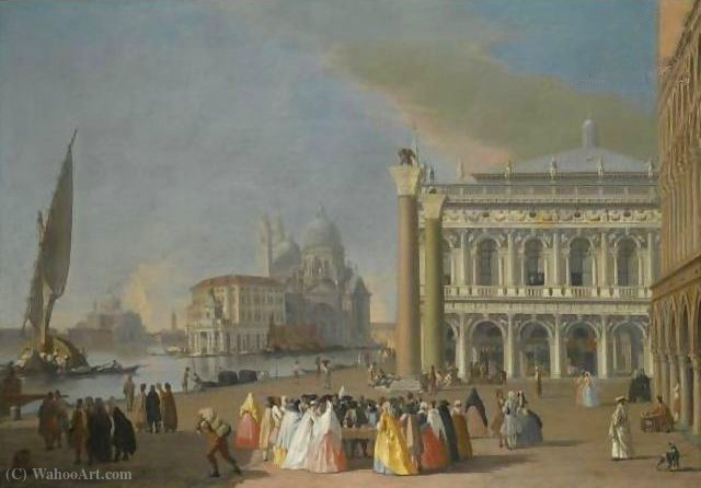Wikioo.org - The Encyclopedia of Fine Arts - Painting, Artwork by Johan Richter (Giovanni Richter) - Venice, a view of the molo, looking west towards santa maria della salute and the palazzo ducale to the right