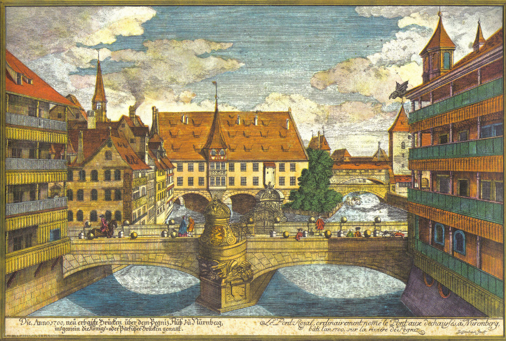Wikioo.org - The Encyclopedia of Fine Arts - Painting, Artwork by Johann Adam Delsenbach - Bridge over the Pegnitz