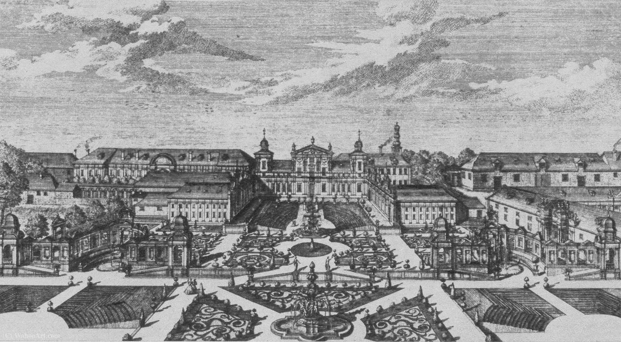 WikiOO.org - Encyclopedia of Fine Arts - Målning, konstverk Johann Adam Delsenbach - Lednice Castle in the 18th century