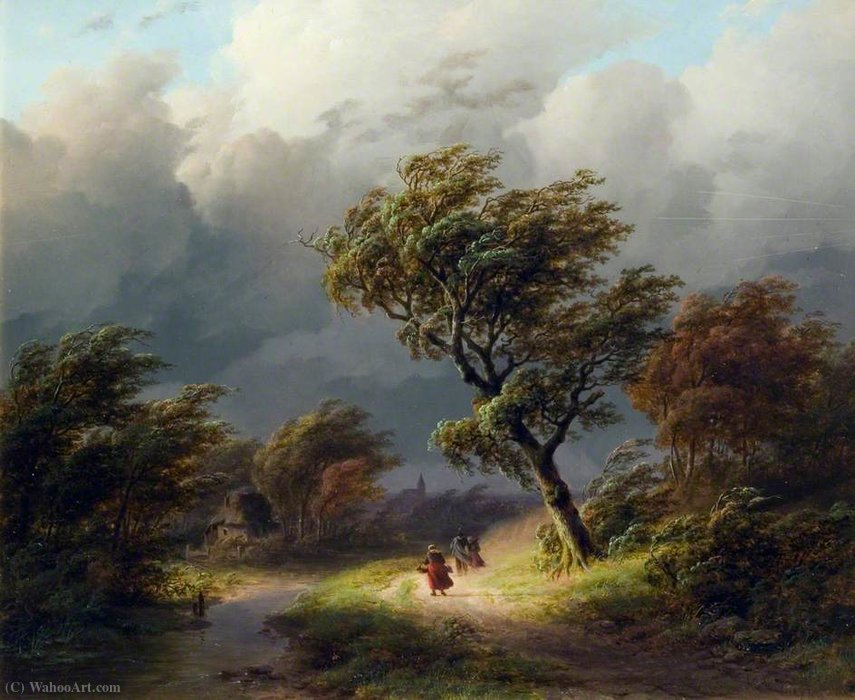 WikiOO.org - Encyclopedia of Fine Arts - Maleri, Artwork Johann Bernard Klombeck - Trees in a Storm