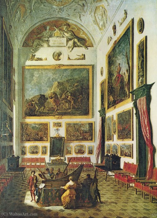 Wikioo.org – L'Enciclopedia delle Belle Arti - Pittura, Opere di Johann Heinrich Schönfeld - Intrattenimento musicale alla spinetta