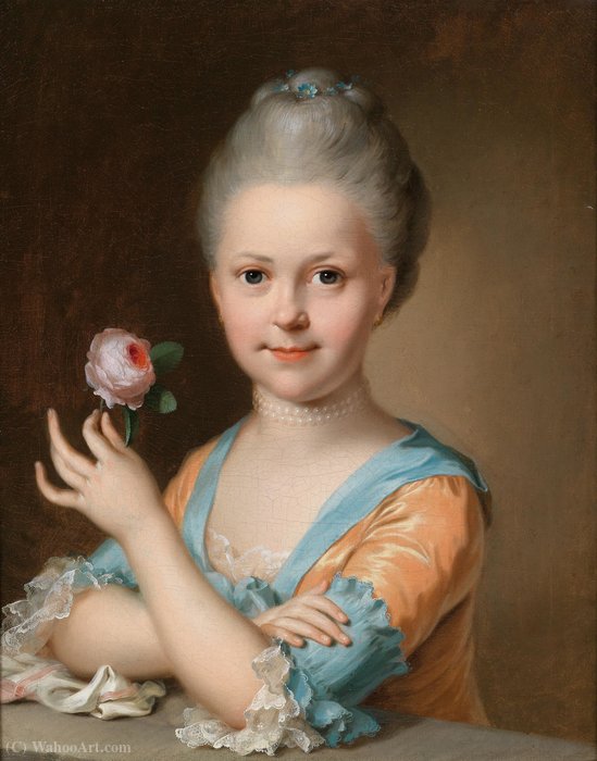 Wikioo.org - The Encyclopedia of Fine Arts - Painting, Artwork by Johann Heinrich The Elder Tischbein - Portrait of a young girl with a rose
