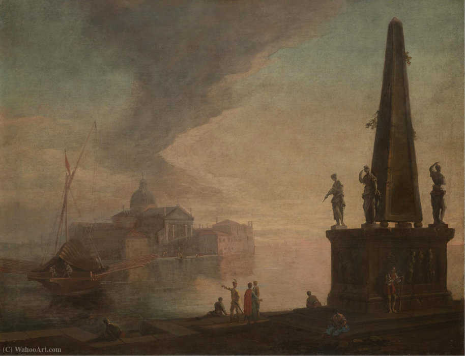 WikiOO.org - Encyclopedia of Fine Arts - Målning, konstverk Johann Richter - A capriccio view of the venetian lagoon