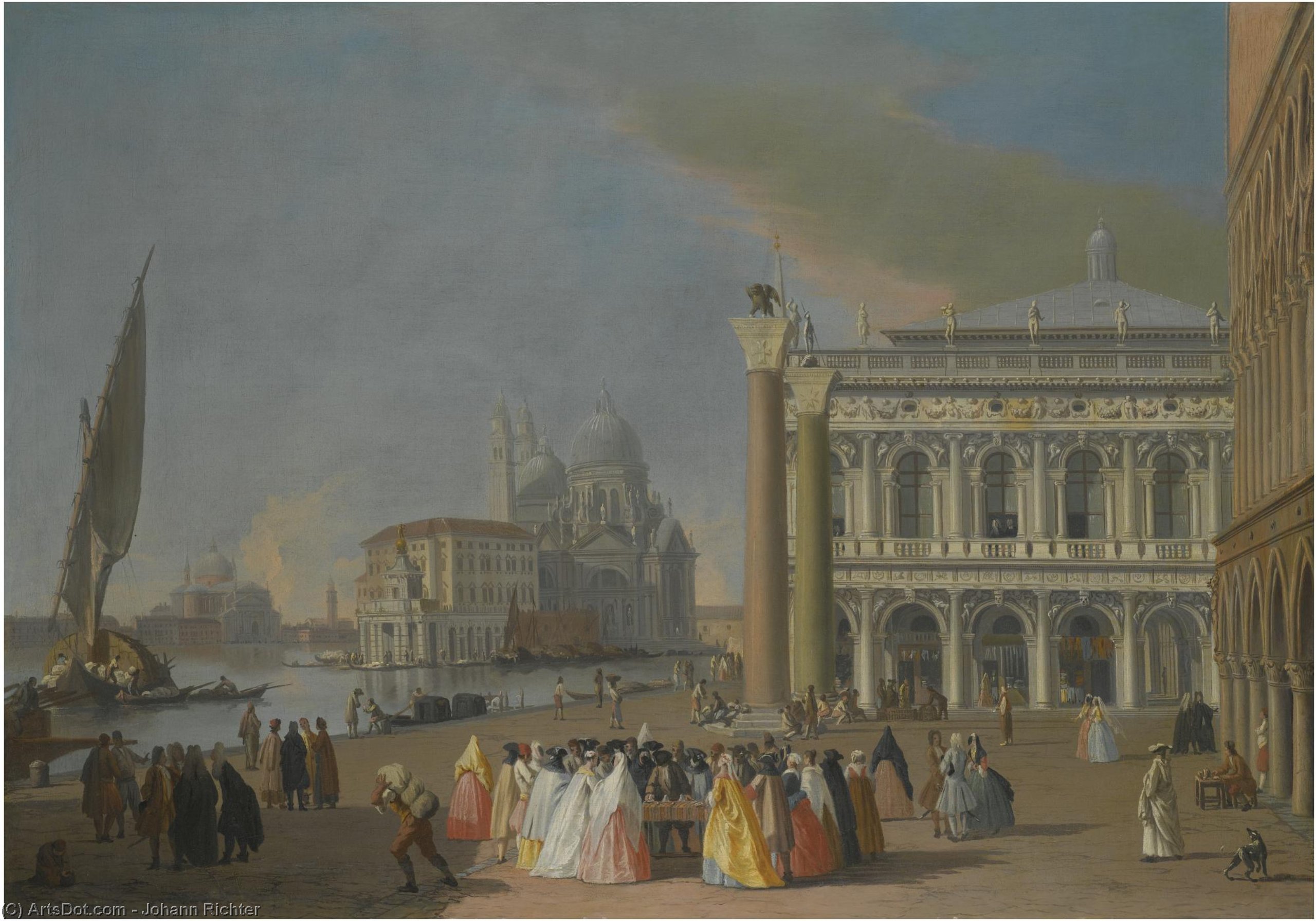 Wikioo.org - The Encyclopedia of Fine Arts - Painting, Artwork by Johann Richter - Venice, a view of the molo, looking west towards santa maria della salute and the palazzo ducale to the right
