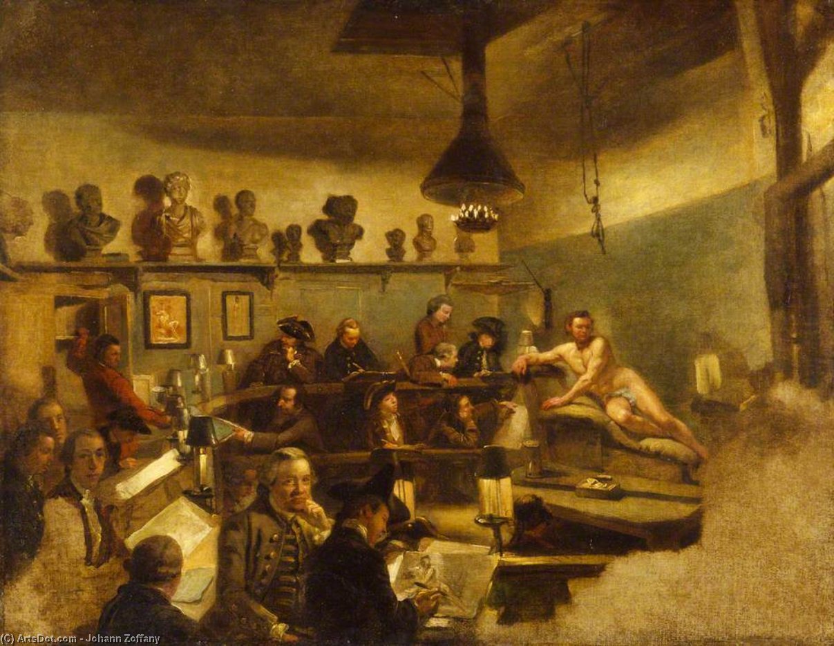 Wikioo.org - The Encyclopedia of Fine Arts - Painting, Artwork by Johann Zoffany - A Life Class at St Martin's Lane Academy
