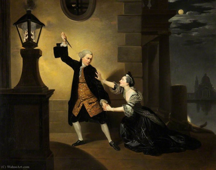 Wikioo.org - The Encyclopedia of Fine Arts - Painting, Artwork by Johann Zoffany - Garrick as Jaffier and Cibber as Belvidera in 'Venice Preserv'd' by Thomas Otway, Drury Lane, 1762–1763