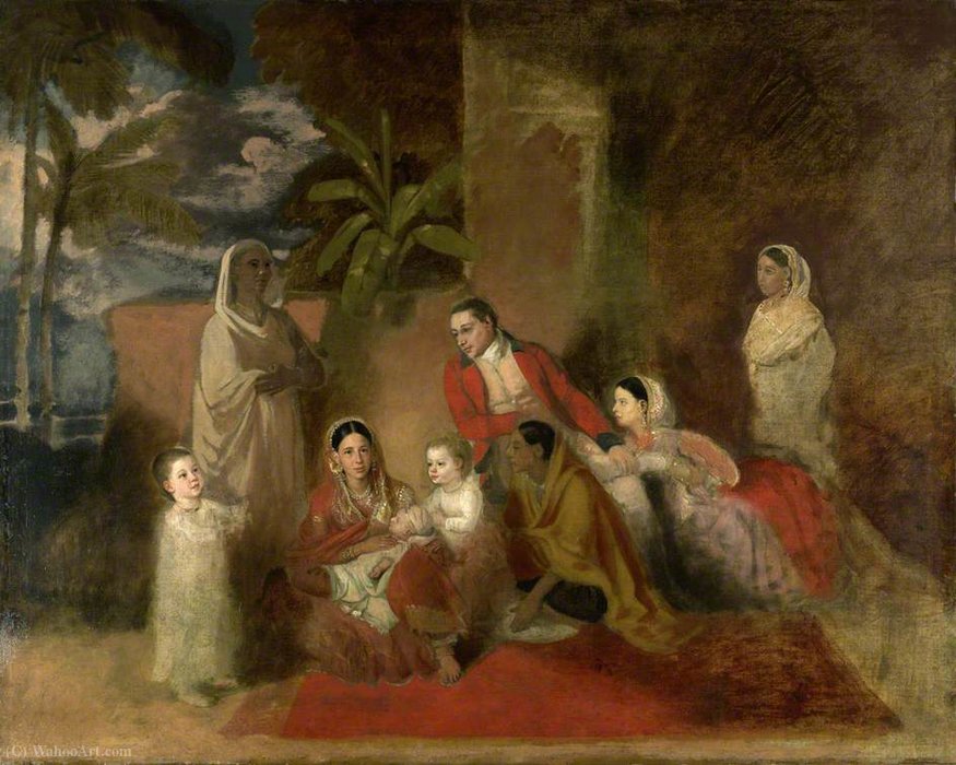 Wikioo.org - The Encyclopedia of Fine Arts - Painting, Artwork by Johann Zoffany - Major William Palmer with His Second Wife, the Mughal Princess Bibi Faiz Bakhsh