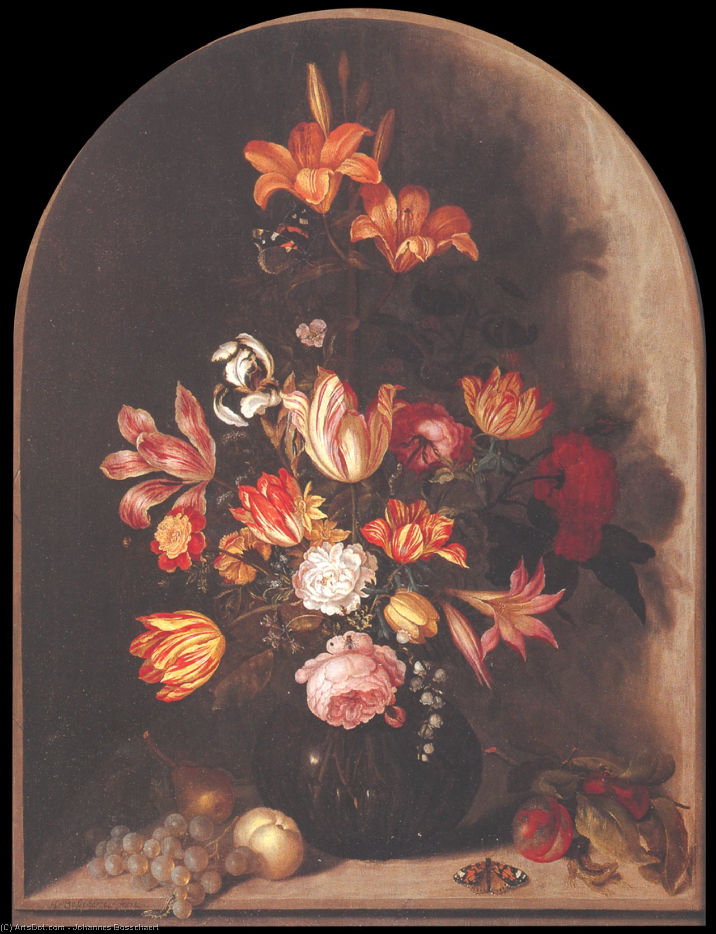 Wikoo.org - موسوعة الفنون الجميلة - اللوحة، العمل الفني Johannes Bosschaert - Vase de fleurs dans une niche