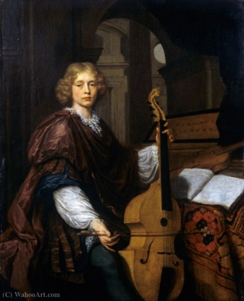 Wikioo.org - The Encyclopedia of Fine Arts - Painting, Artwork by Johannes I Verkolje - A youth with a viola da gamba.