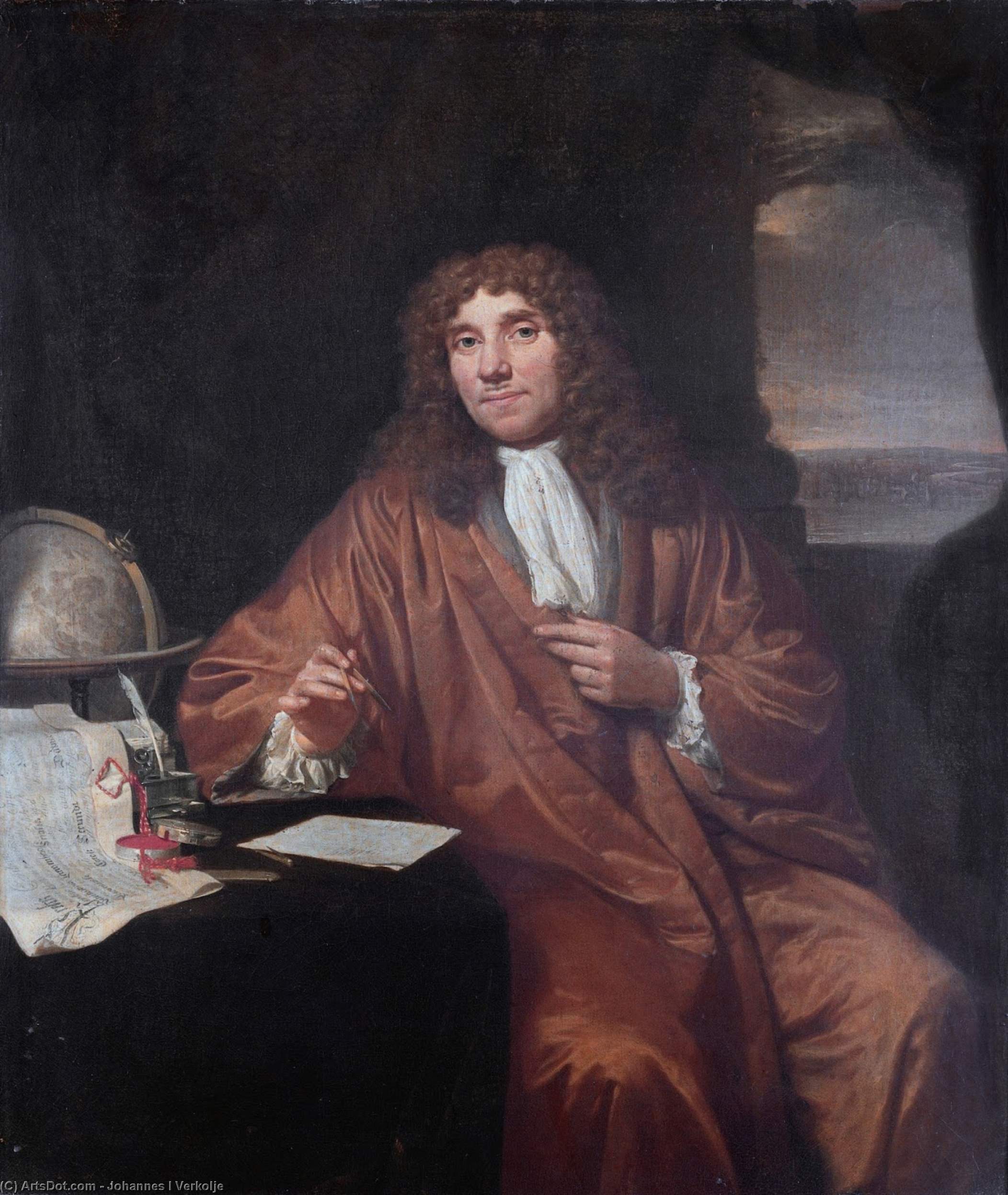 WikiOO.org - Encyclopedia of Fine Arts - Lukisan, Artwork Johannes I Verkolje - Portrait of Anthonie van Leeuwenhoek