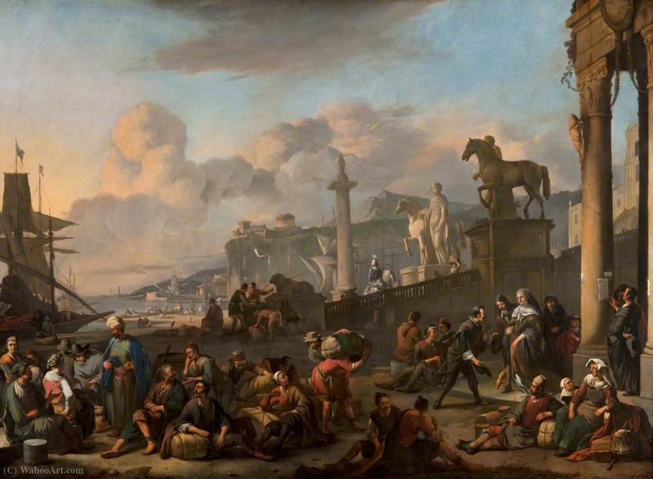 Wikioo.org - The Encyclopedia of Fine Arts - Painting, Artwork by Johannes Lingelbach - An imaginary mediterranean seaport