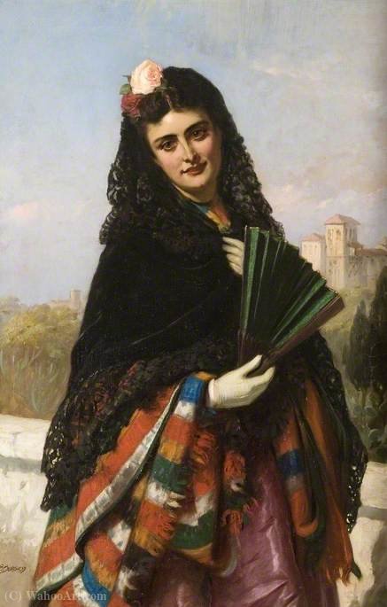 WikiOO.org - Encyclopedia of Fine Arts - Schilderen, Artwork John Bagnold Burgess - Spanish Lady with a Fan