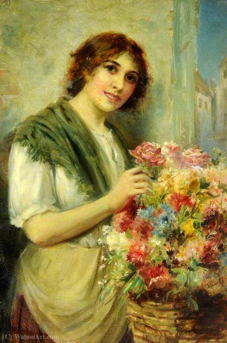 WikiOO.org - אנציקלופדיה לאמנויות יפות - ציור, יצירות אמנות John Bagnold Burgess - The flower girl