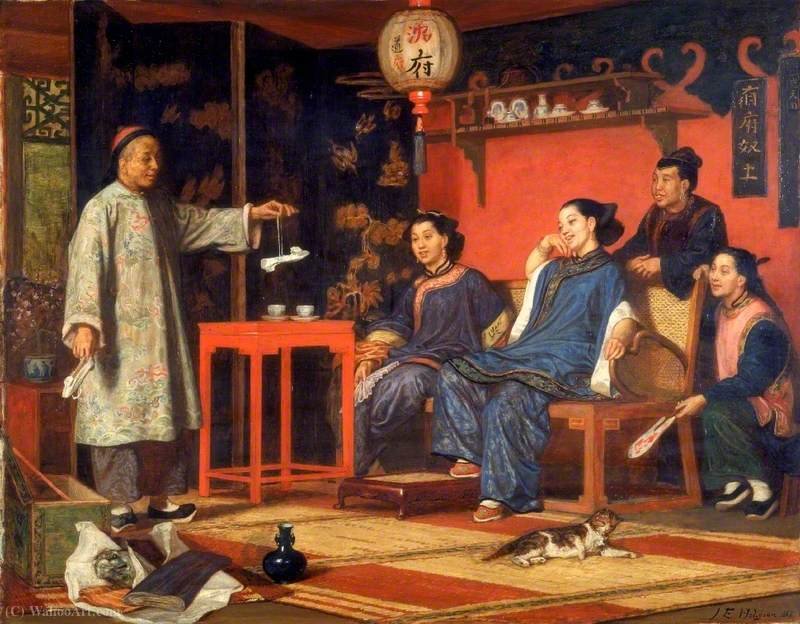 Wikioo.org - The Encyclopedia of Fine Arts - Painting, Artwork by John Evan Hodgson - Chinese Ladies Looking at European Curiosities