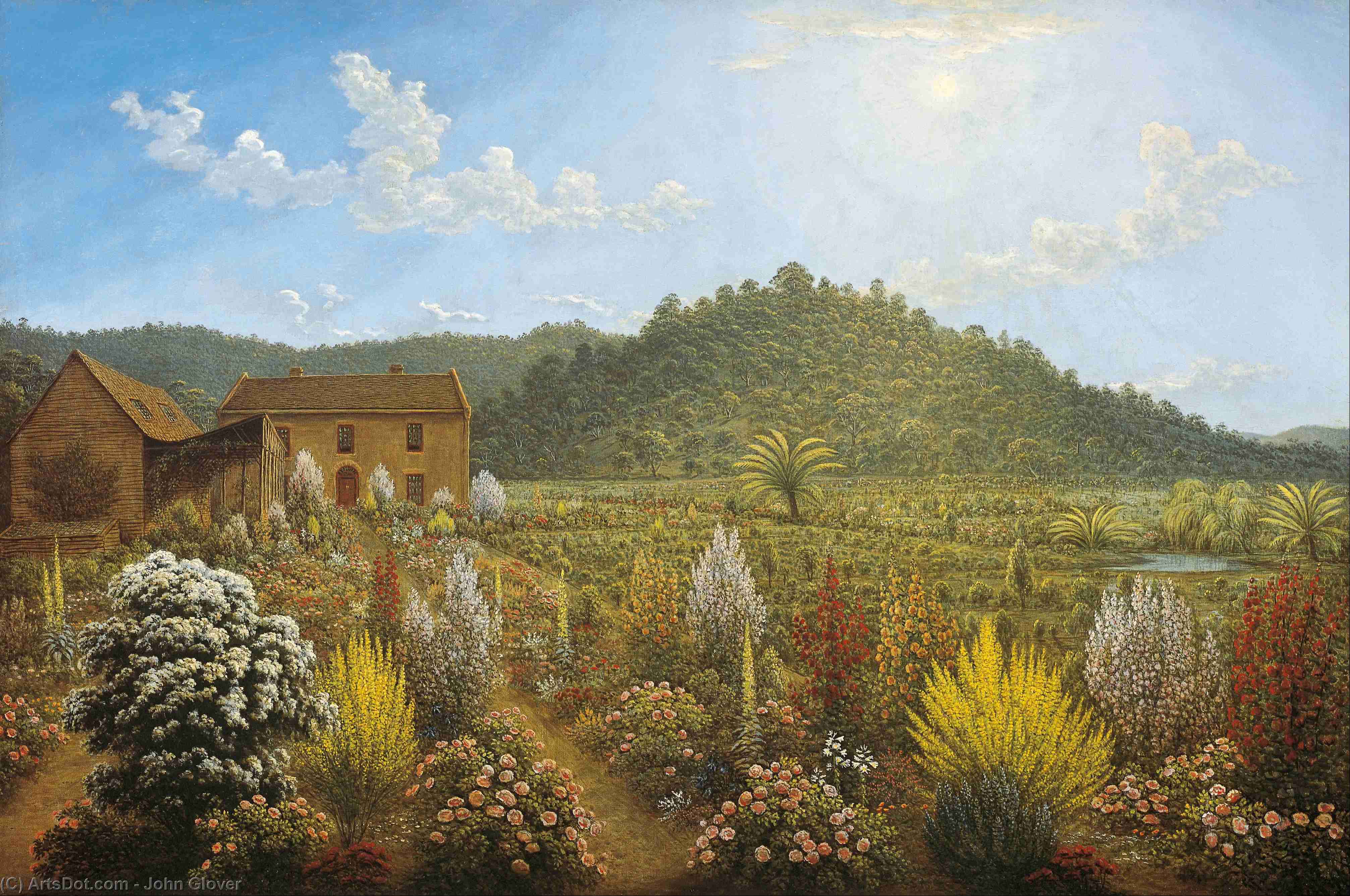 WikiOO.org - Εγκυκλοπαίδεια Καλών Τεχνών - Ζωγραφική, έργα τέχνης John Glover - A view of the artist's house and garden, in Mills Plains, Van Diemen's Land