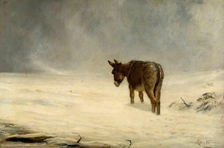 WikiOO.org - Encyclopedia of Fine Arts - Schilderen, Artwork John Macwhirter - A Donkey in Snow