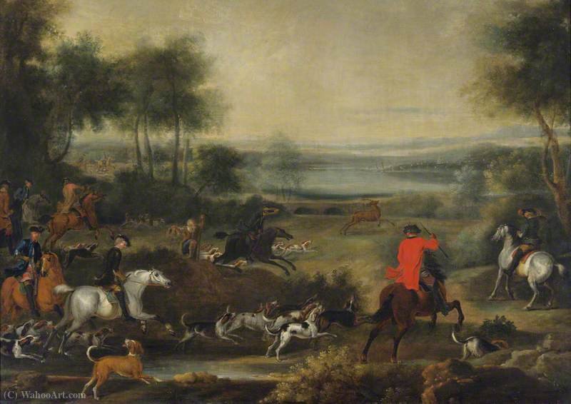 Wikioo.org - The Encyclopedia of Fine Arts - Painting, Artwork by John Wootton - A Stag Hunt in Full Cry