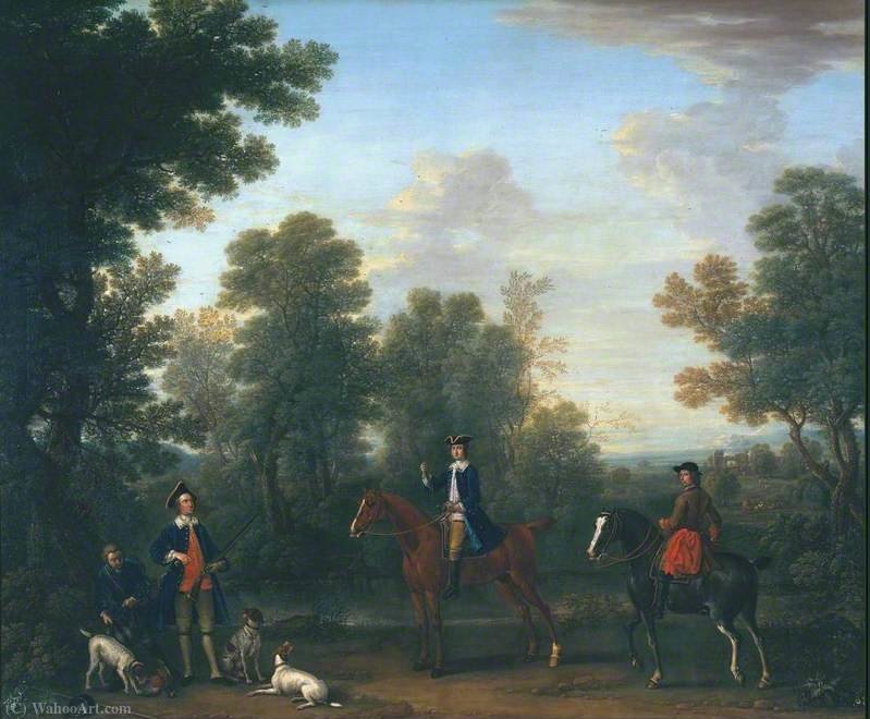 Wikioo.org - The Encyclopedia of Fine Arts - Painting, Artwork by John Wootton - George Henry Lee, 3rd Earl of Litchfield, and his Uncle the Hon. Robert Lee, Subsequently 4th Earl of Litchfield, Shooting in 'True Blue' Frock Coats