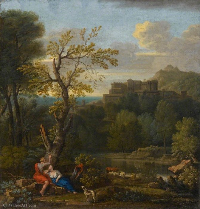 Wikioo.org – L'Enciclopedia delle Belle Arti - Pittura, Opere di John Wootton - Paesaggio con Angelica e Medoro