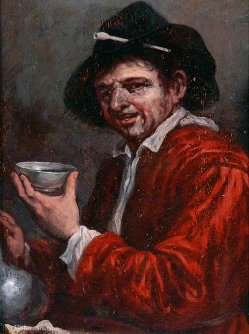 Wikioo.org - The Encyclopedia of Fine Arts - Painting, Artwork by Joos Van Craesbeeck - Man Holding a Cup and a Wine Bottle