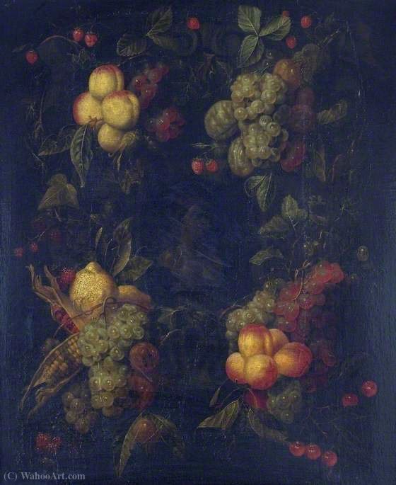Wikioo.org - The Encyclopedia of Fine Arts - Painting, Artwork by Joris Van Son - Fruit Garland Encircling a Relief