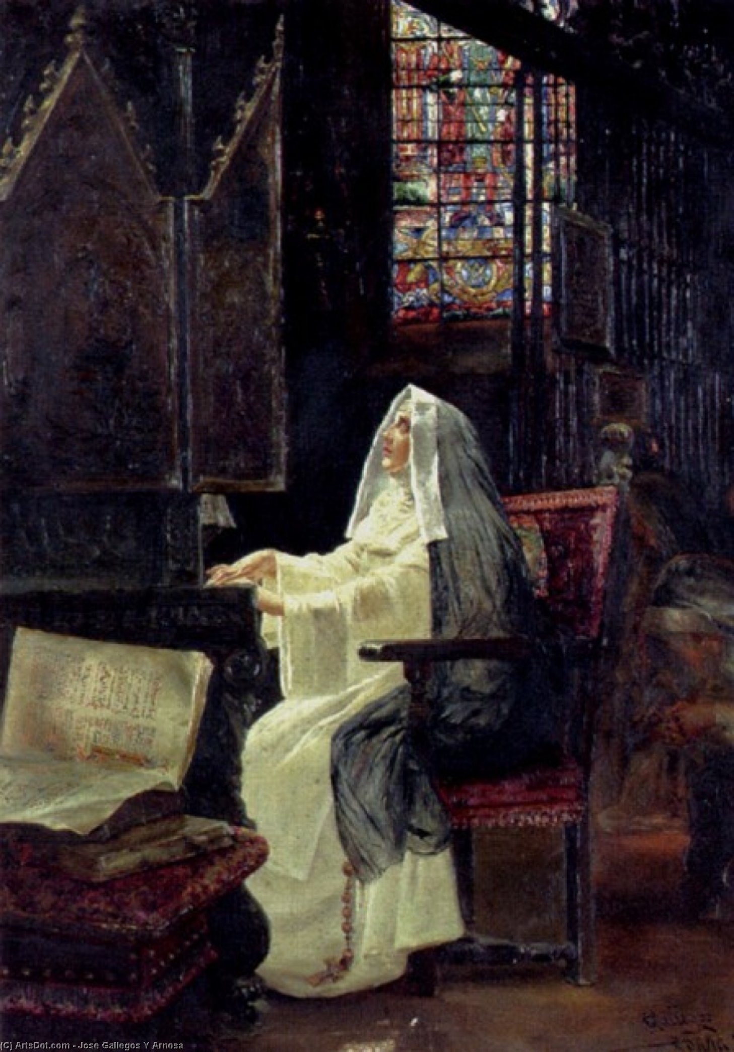 WikiOO.org - Encyclopedia of Fine Arts - Lukisan, Artwork Jose Gallegos Y Arnosa - At prayer