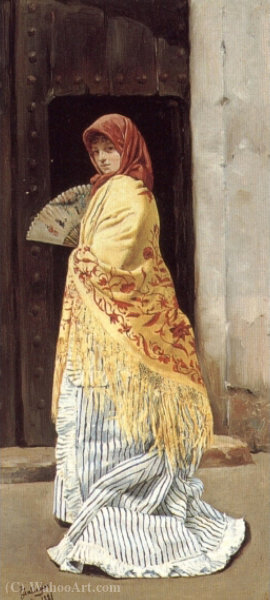 WikiOO.org - Enciclopédia das Belas Artes - Pintura, Arte por Jose Gallegos Y Arnosa - The yellow shawl