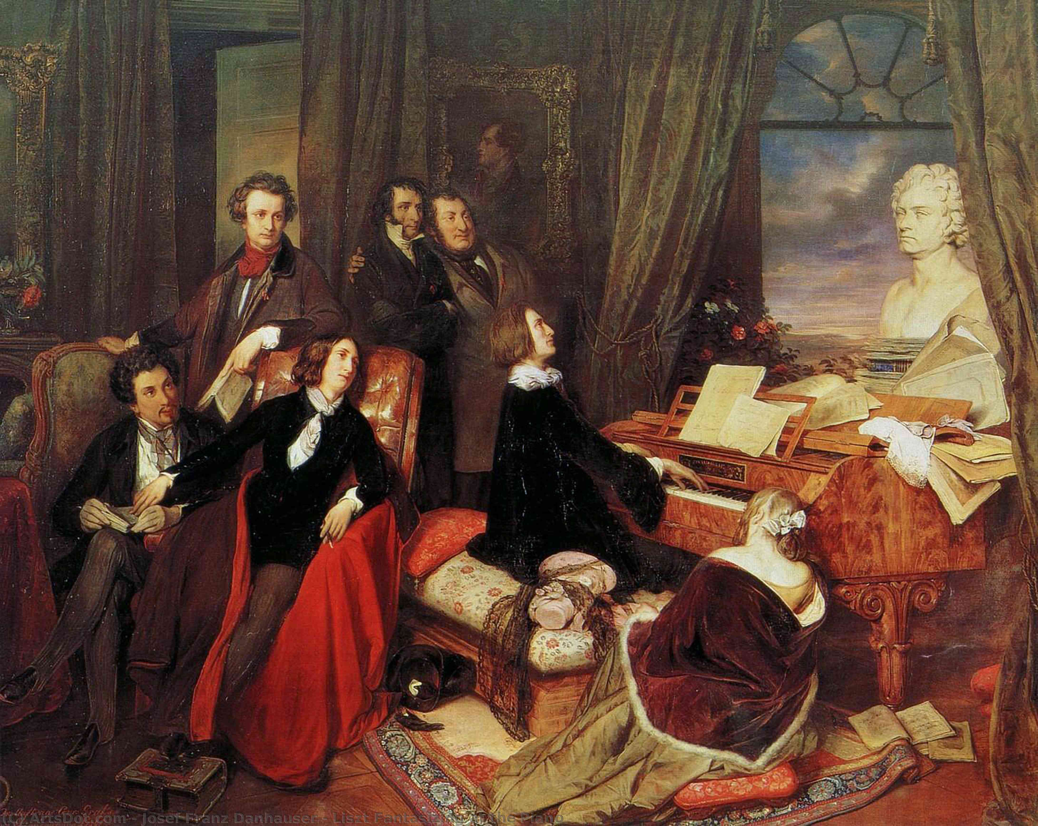 WikiOO.org - 백과 사전 - 회화, 삽화 Josef Franz Danhauser - Liszt Fantasizing at the Piano