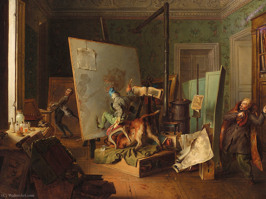 Wikioo.org - The Encyclopedia of Fine Arts - Painting, Artwork by Josef Franz Danhauser - Funny scene in the studio