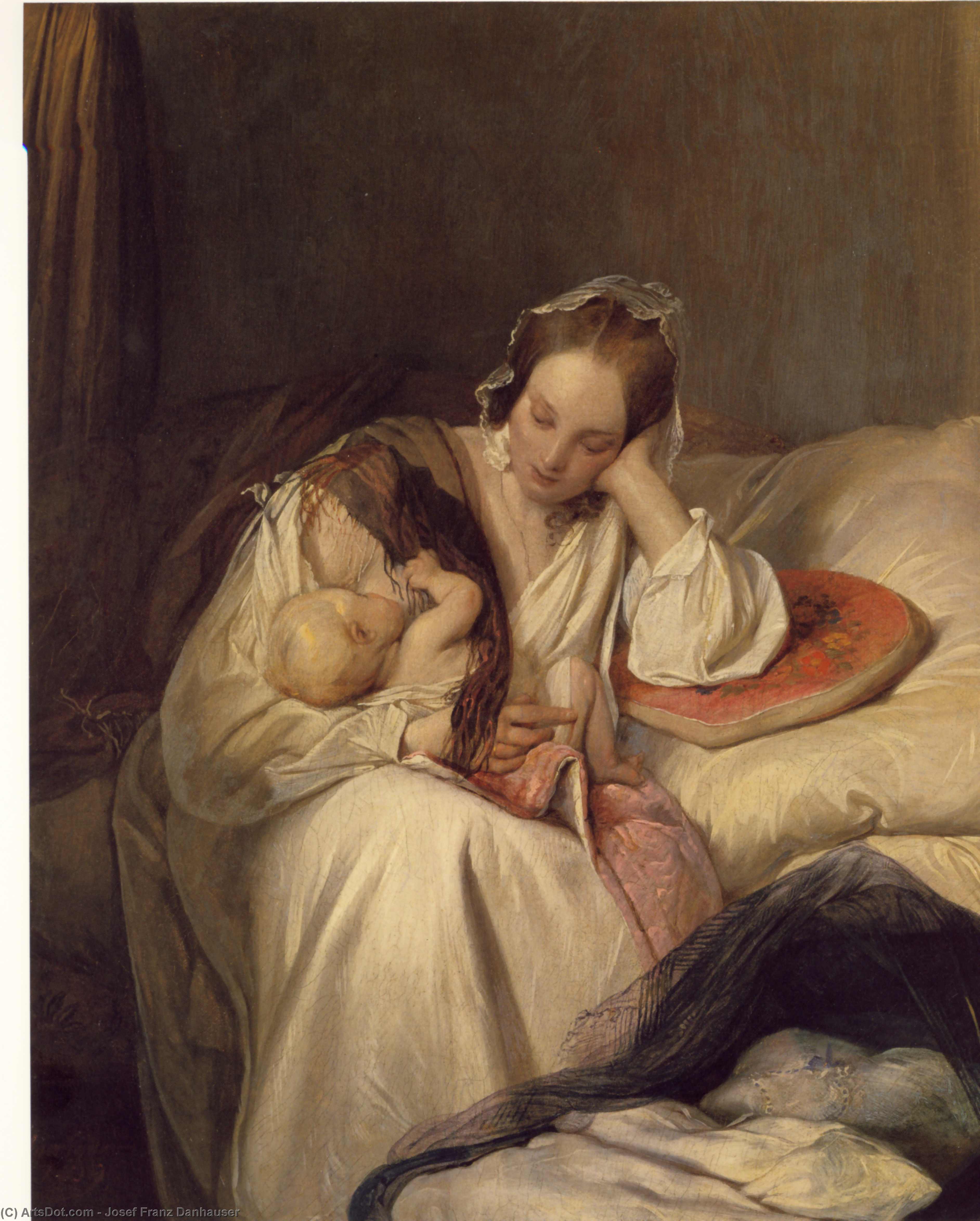 WikiOO.org - Encyclopedia of Fine Arts - Maleri, Artwork Josef Franz Danhauser - Mother's love