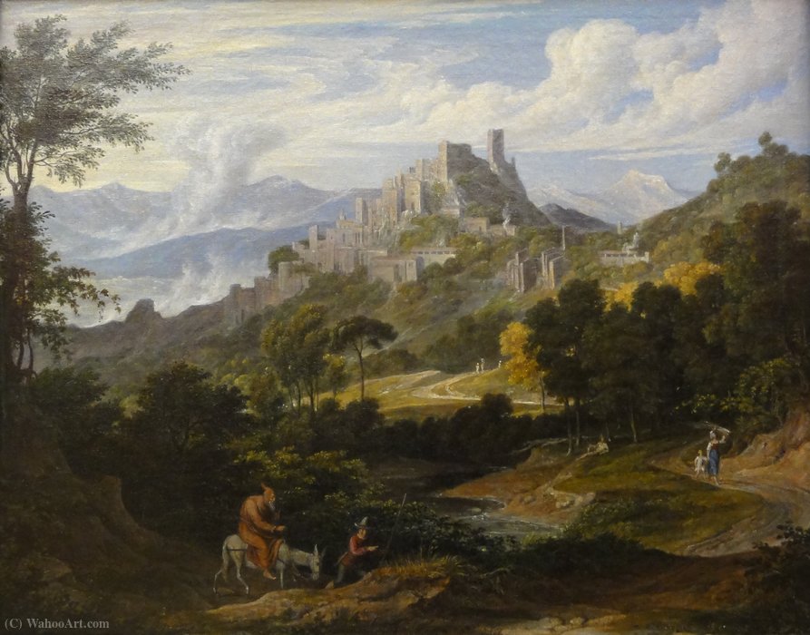 WikiOO.org - Encyclopedia of Fine Arts - Maalaus, taideteos Joseph Anton Koch - Countryside at Olevano with a mounted monk