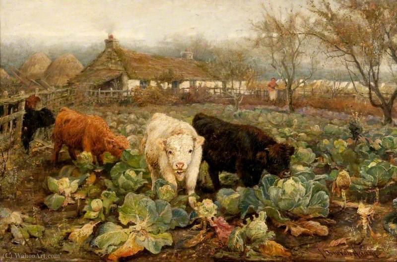 Wikioo.org - The Encyclopedia of Fine Arts - Painting, Artwork by Joseph Denovan Adam - Calves in the Cabbage Patch