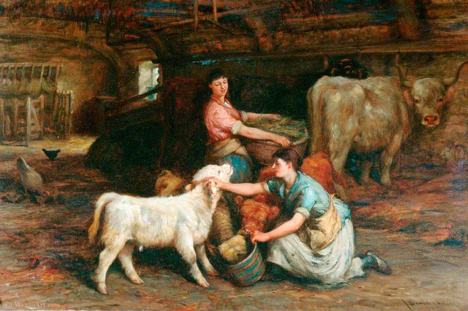 Wikioo.org - The Encyclopedia of Fine Arts - Painting, Artwork by Joseph Denovan Adam - Feeding the Calves