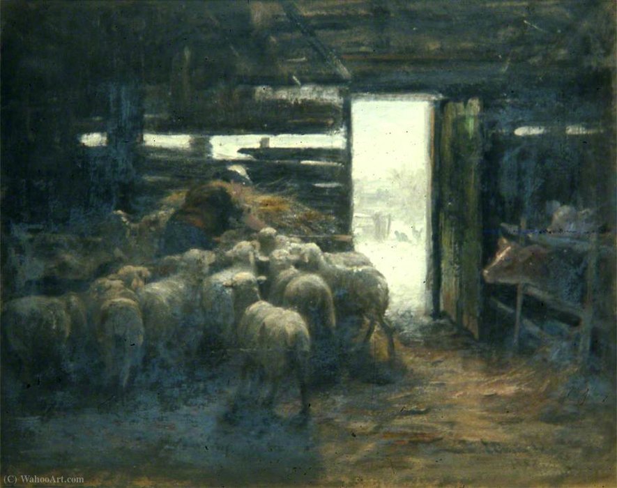 Wikioo.org - The Encyclopedia of Fine Arts - Painting, Artwork by Joseph Denovan Adam - Hungry sheep