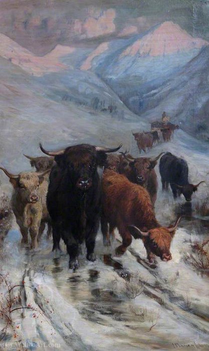 Wikioo.org - The Encyclopedia of Fine Arts - Painting, Artwork by Joseph Denovan Adam - Winter in Glen Lomond