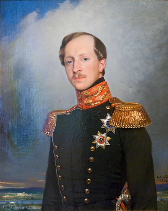 Wikioo.org - The Encyclopedia of Fine Arts - Painting, Artwork by Joseph Désiré Court - Portrait of prince Peter of Oldenburg in uniform of L-G Preobrajensky Rgiment