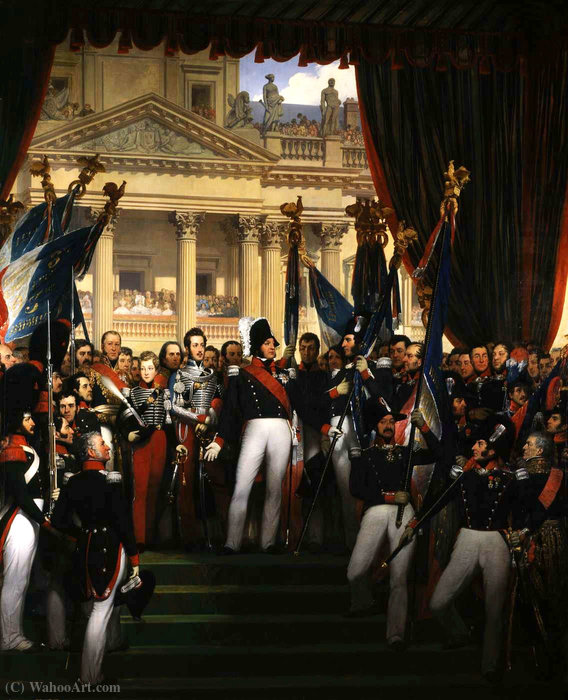 Wikioo.org - The Encyclopedia of Fine Arts - Painting, Artwork by Joseph Désiré Court - The king gave the flags to the National Guard of Paris and the suburbs