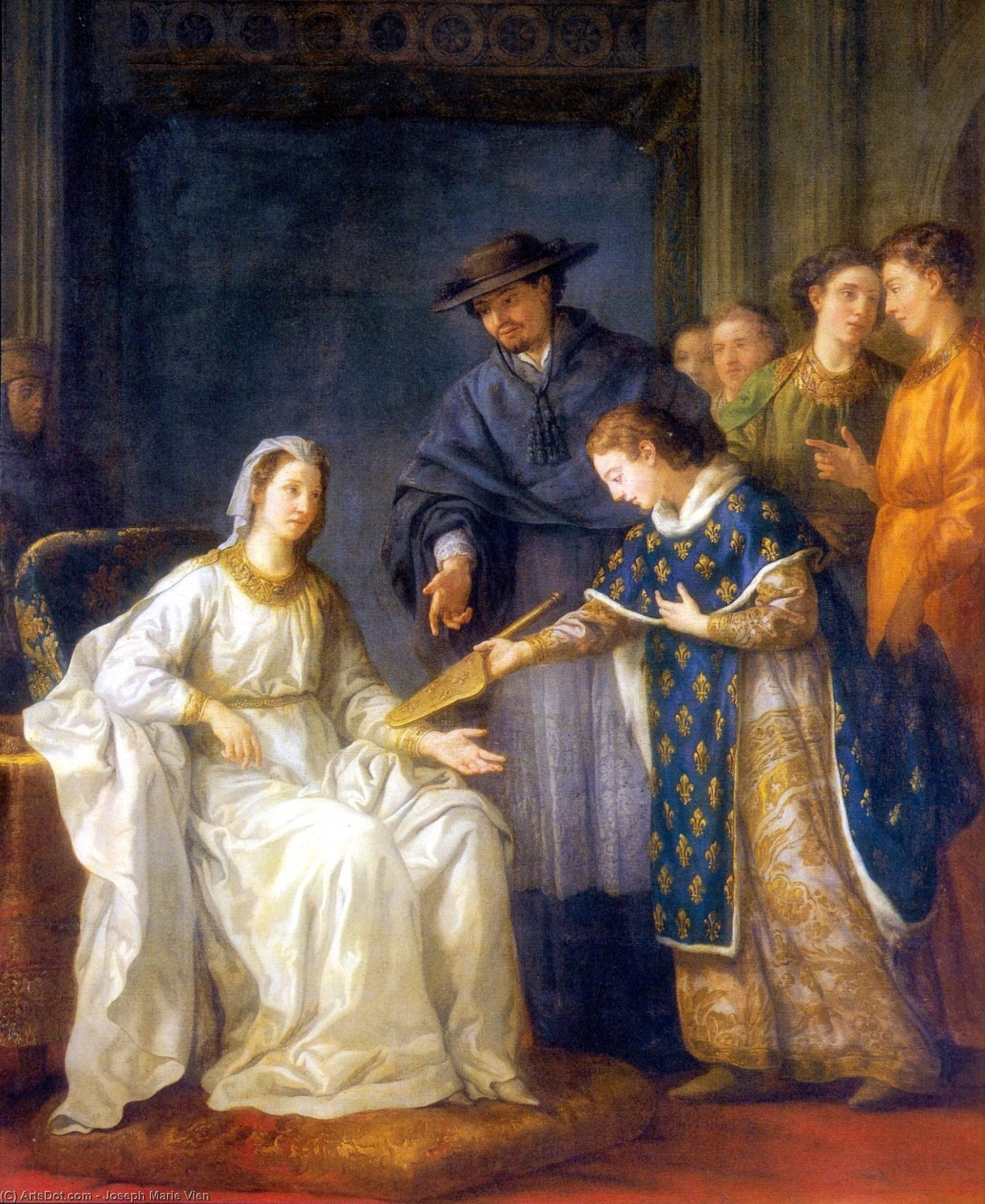 WikiOO.org - Енциклопедия за изящни изкуства - Живопис, Произведения на изкуството Joseph Marie Vien - Saint Louis, King of France, handing the regency has his mother Blanche of Castile