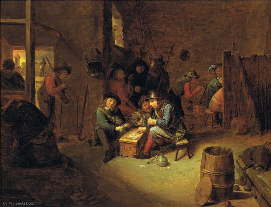 WikiOO.org - Encyclopedia of Fine Arts - Malba, Artwork Joos Van Craesbeeck - A guardroom interior with soldiers playing cards