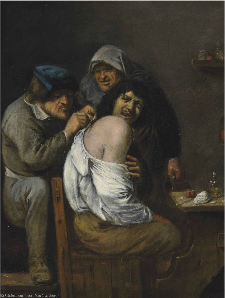WikiOO.org – 美術百科全書 - 繪畫，作品 Joos Van Craesbeeck - 一个内部 与  一个  医生  治疗  一个  患者