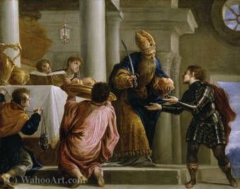 Wikioo.org - The Encyclopedia of Fine Arts - Painting, Artwork by Juan Antonio Frias Y Escalante - The priest Ahimelech delivering bread and the sword to David