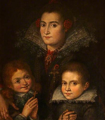Wikioo.org - The Encyclopedia of Fine Arts - Painting, Artwork by Juan Pantoja De La Cruz - Portrait of an Unknown Mother with Two Children