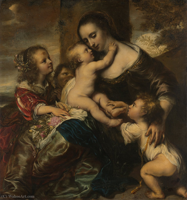Wikioo.org - The Encyclopedia of Fine Arts - Painting, Artwork by Jürgen Ovens - Portrait of a woman with four children, presented as Caritas