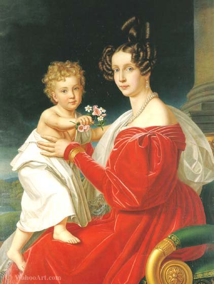 WikiOO.org – 美術百科全書 - 繪畫，作品 Joseph Karl Stieler - 巴伐利亚（苏菲Fürstin冯拜仁慕尼黑），与她的孩子的儿子，弗兰茨·约瑟​​夫，后奥地利皇帝的公主苏菲